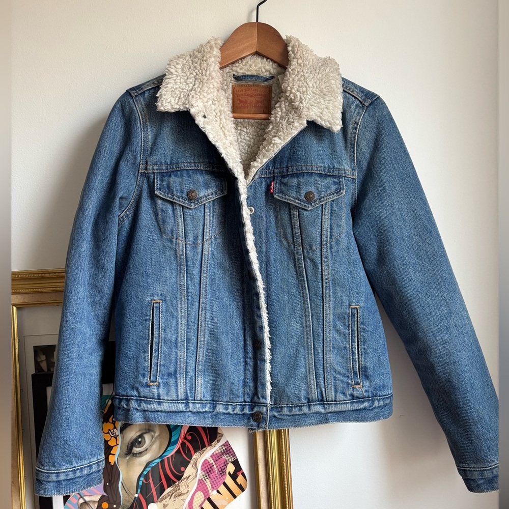 Levi's Blue and White Jean Jacket with Sherpa Collar